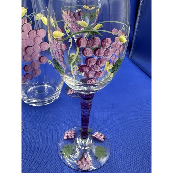 Hand Painted Wine Decanter & Wine Glass Set by Home Essentials & Beyond Grape - Picture 2 of 16